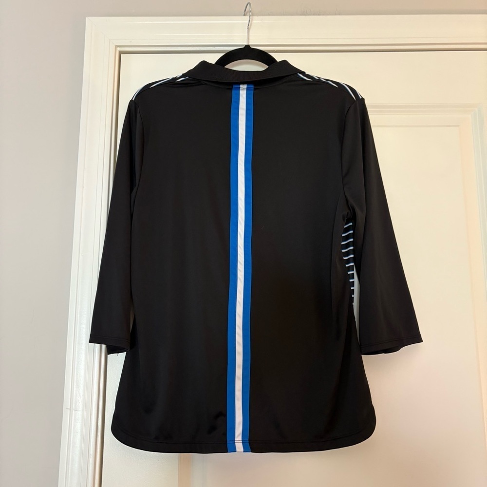 PGA Tour Women’s Black with Blue and White Stripes Long Sleeve Polo Shirt - Picture 5 of 9